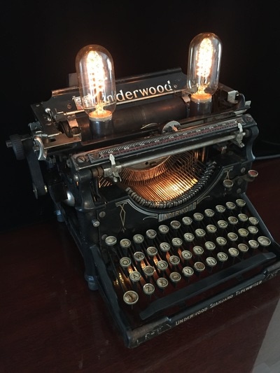 Typewriter lamp with Edison bulbs
