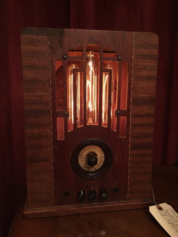Vintage Radio Lamp featuring Edison bulbs and bluetooth amplifier