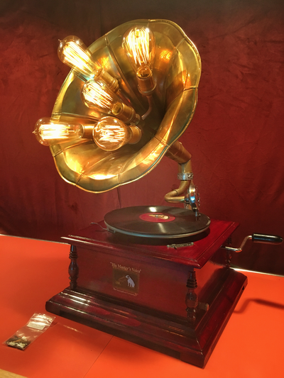 Gramophone with Edison bulb lighting