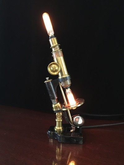 Illuminated Microscope lamp with Edison bulbs